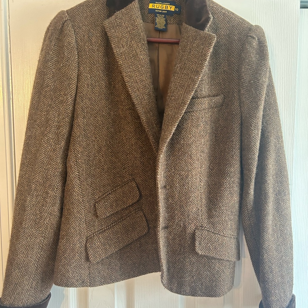 Rugby Ralph Lauren Brown Suit Jacket with Notched Lapels and Tailored Fit